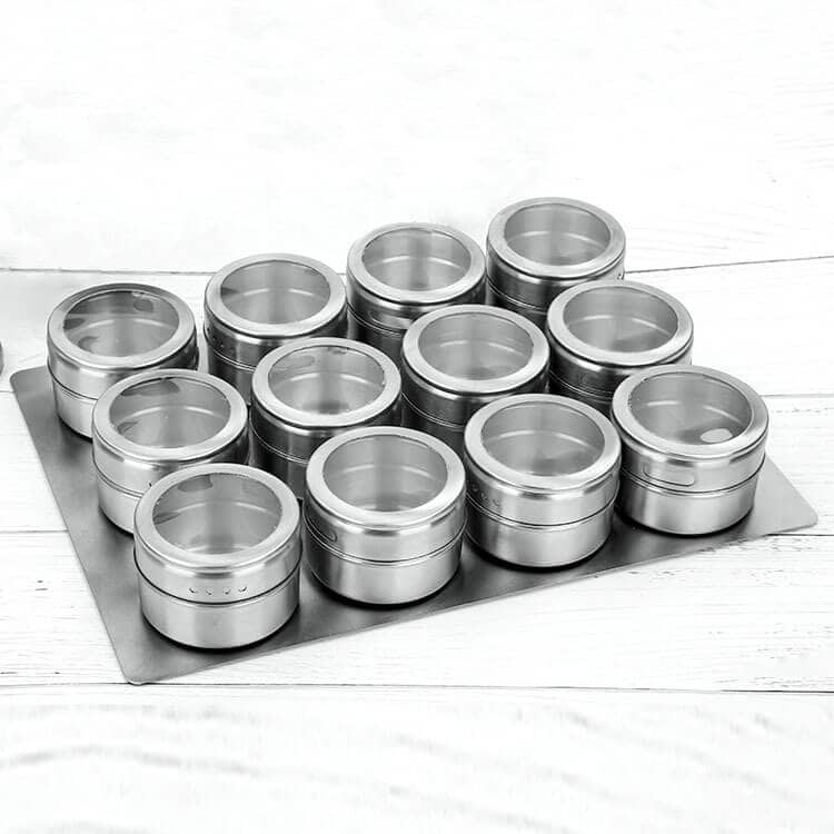 12 Magnetic Spice Tins and 2 Types of Spice Labels. 12 Storage